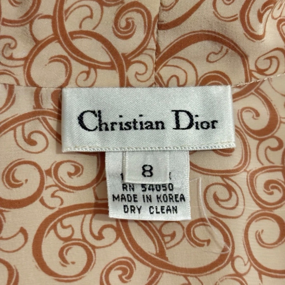 CHRISTIAN DIOR Excellent Vintage 90s Peach & Coral Swirl Print Silk Blouse 8 - Picture 6 of 8